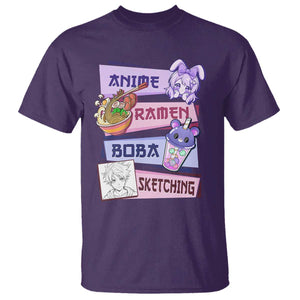Anime Ramen Boba Sketching T Shirt Kawaii Girl Bubble Tea Otaku Manga Lover Japanese Pop Culture TS02 Purple Print Your Wear