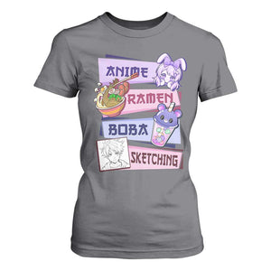 Anime Ramen Boba Sketching T Shirt For Women Kawaii Girl Bubble Tea Otaku Manga Lover Japanese Pop Culture TS02 Charcoal Print Your Wear