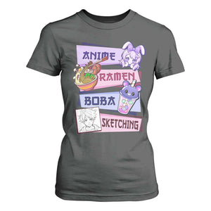 Anime Ramen Boba Sketching T Shirt For Women Kawaii Girl Bubble Tea Otaku Manga Lover Japanese Pop Culture TS02 Dark Heather Print Your Wear