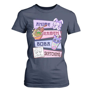 Anime Ramen Boba Sketching T Shirt For Women Kawaii Girl Bubble Tea Otaku Manga Lover Japanese Pop Culture TS02 Navy Print Your Wear