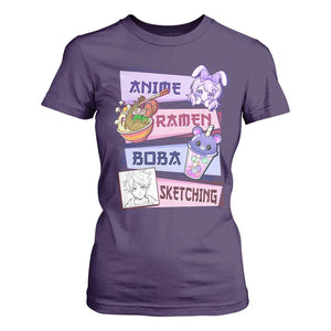 Anime Ramen Boba Sketching T Shirt For Women Kawaii Girl Bubble Tea Otaku Manga Lover Japanese Pop Culture TS02 Purple Print Your Wear