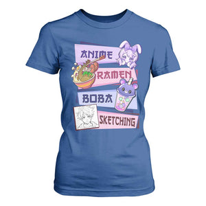 Anime Ramen Boba Sketching T Shirt For Women Kawaii Girl Bubble Tea Otaku Manga Lover Japanese Pop Culture TS02 Royal Blue Print Your Wear