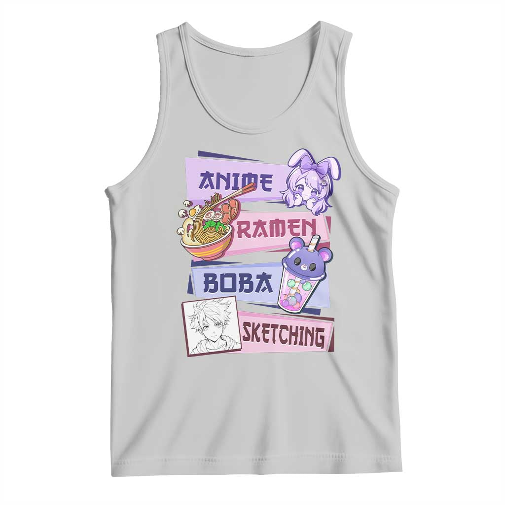 Anime Ramen Boba Sketching Tank Top Kawaii Girl Bubble Tea Otaku Manga Lover Japanese Pop Culture TS02 Ash Print Your Wear