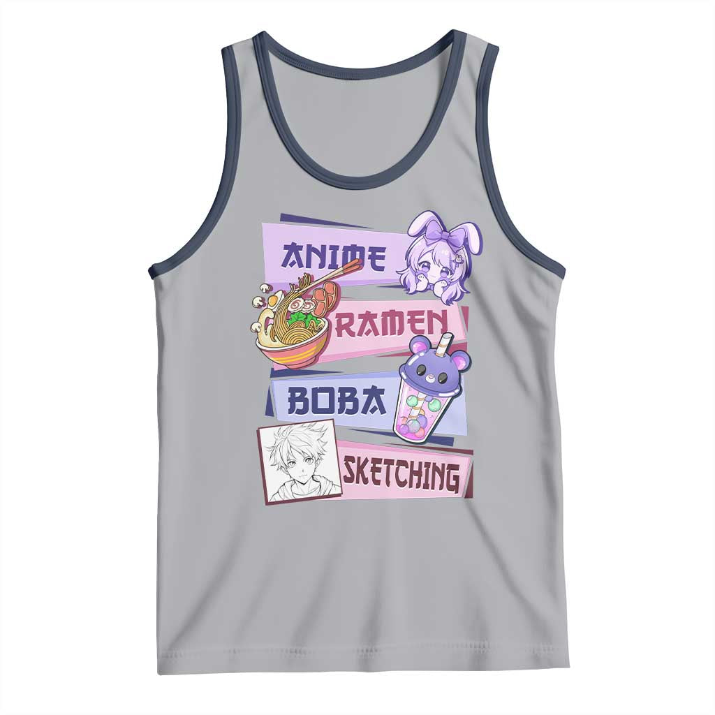 Anime Ramen Boba Sketching Tank Top Kawaii Girl Bubble Tea Otaku Manga Lover Japanese Pop Culture TS02 Athletic Heather Navy Print Your Wear