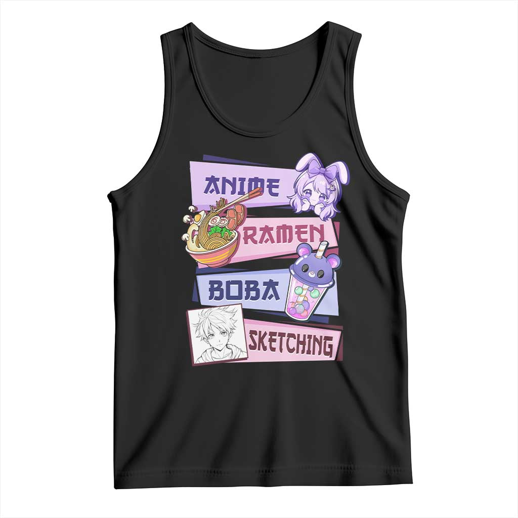 Anime Ramen Boba Sketching Tank Top Kawaii Girl Bubble Tea Otaku Manga Lover Japanese Pop Culture TS02 Black Print Your Wear