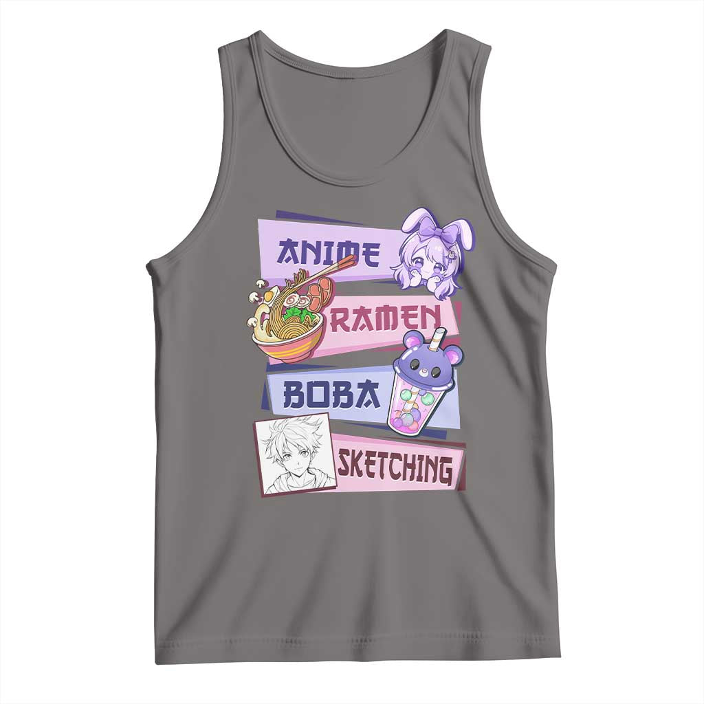 Anime Ramen Boba Sketching Tank Top Kawaii Girl Bubble Tea Otaku Manga Lover Japanese Pop Culture TS02 Deep Heather Print Your Wear