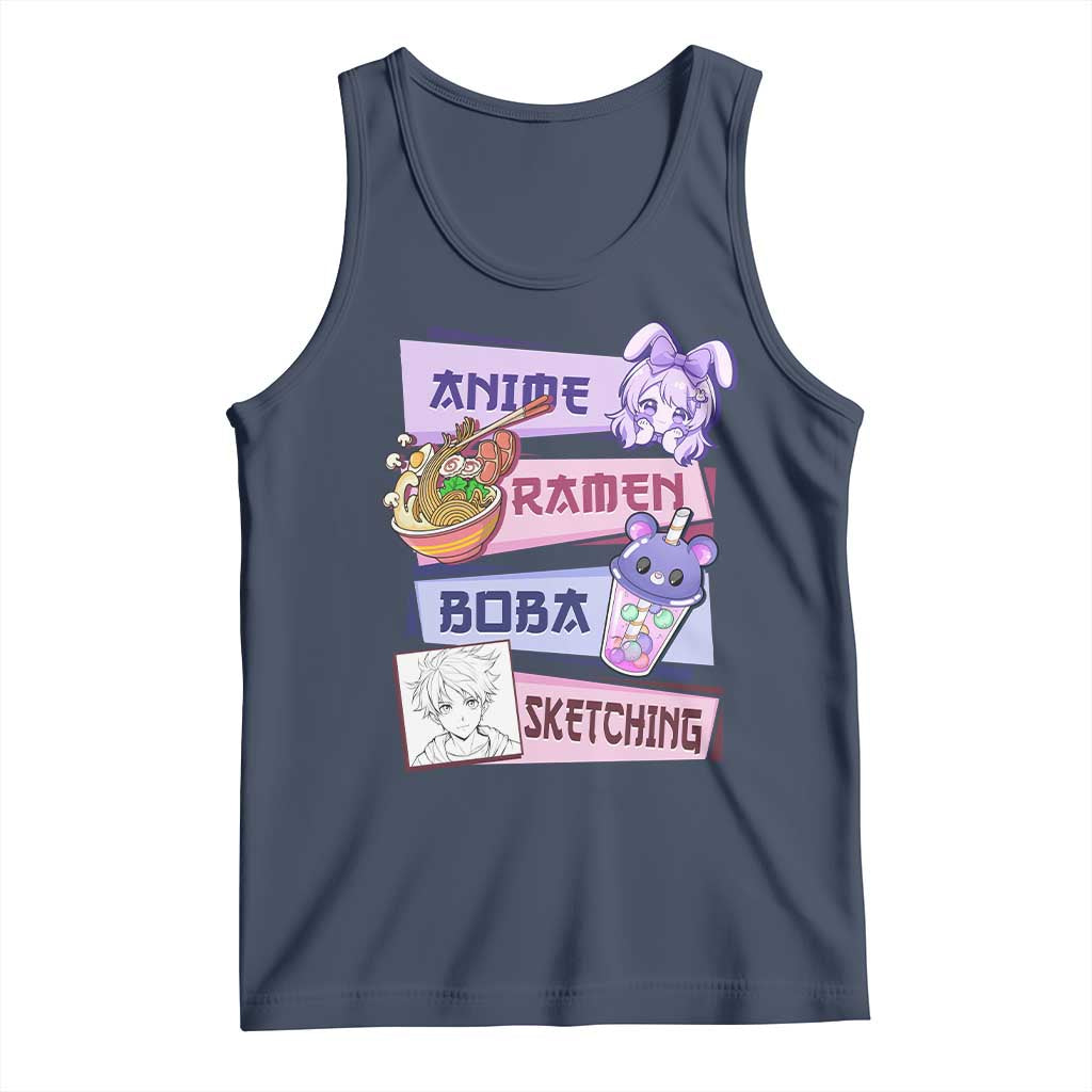 Anime Ramen Boba Sketching Tank Top Kawaii Girl Bubble Tea Otaku Manga Lover Japanese Pop Culture TS02 Navy Print Your Wear