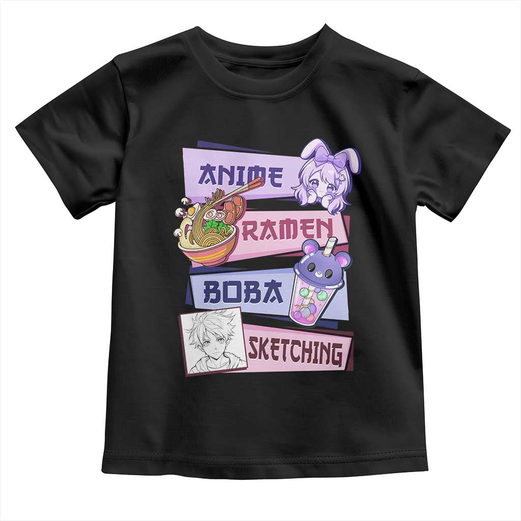 Anime Ramen Boba Sketching Toddler T Shirt Kawaii Girl Bubble Tea Otaku Manga Lover Japanese Pop Culture TS02 Black Print Your Wear