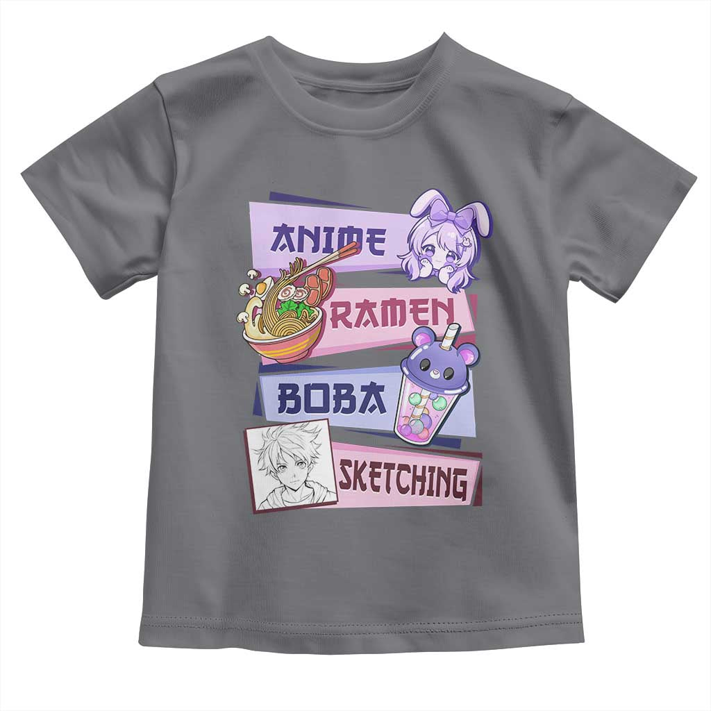 Anime Ramen Boba Sketching Toddler T Shirt Kawaii Girl Bubble Tea Otaku Manga Lover Japanese Pop Culture TS02 Charcoal Print Your Wear