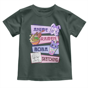 Anime Ramen Boba Sketching Toddler T Shirt Kawaii Girl Bubble Tea Otaku Manga Lover Japanese Pop Culture TS02 Dark Forest Green Print Your Wear