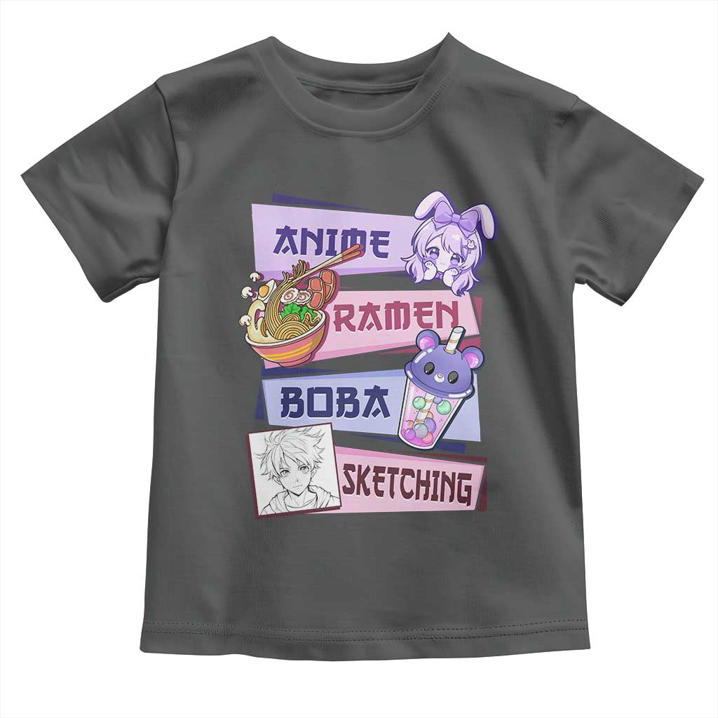 Anime Ramen Boba Sketching Toddler T Shirt Kawaii Girl Bubble Tea Otaku Manga Lover Japanese Pop Culture TS02 Dark Heather Print Your Wear