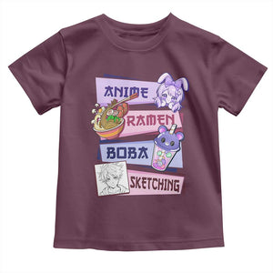 Anime Ramen Boba Sketching Toddler T Shirt Kawaii Girl Bubble Tea Otaku Manga Lover Japanese Pop Culture TS02 Maroon Print Your Wear
