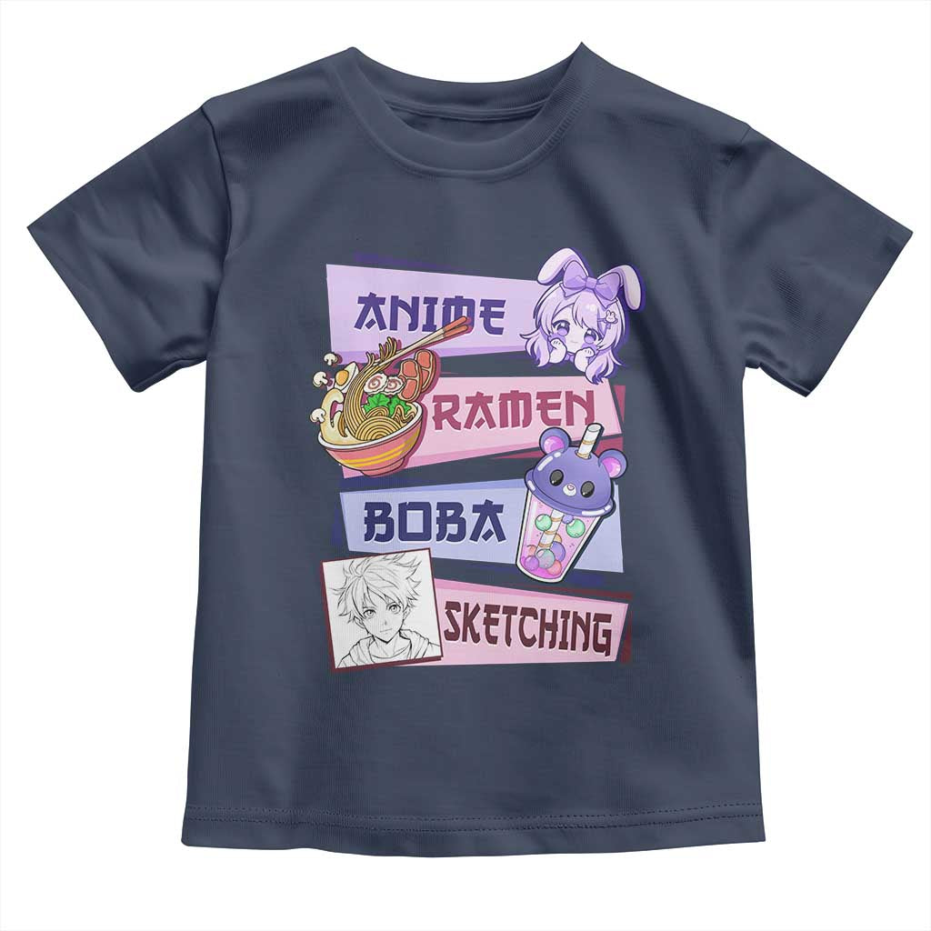 Anime Ramen Boba Sketching Toddler T Shirt Kawaii Girl Bubble Tea Otaku Manga Lover Japanese Pop Culture TS02 Navy Print Your Wear