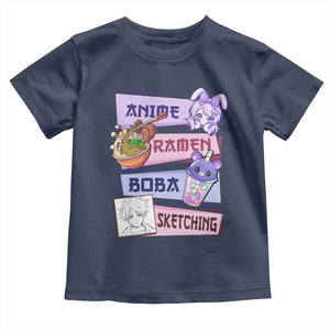 Anime Ramen Boba Sketching Toddler T Shirt Kawaii Girl Bubble Tea Otaku Manga Lover Japanese Pop Culture TS02 Navy Print Your Wear