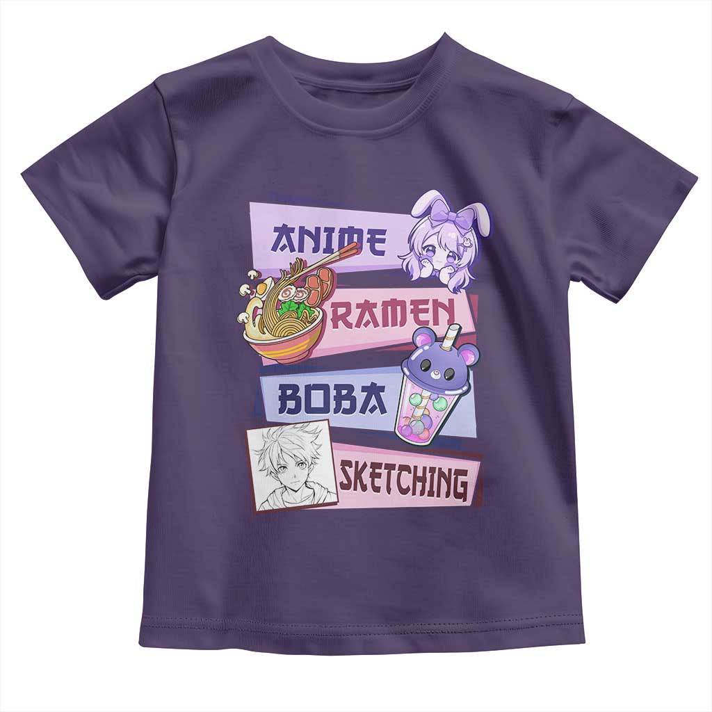 Anime Ramen Boba Sketching Toddler T Shirt Kawaii Girl Bubble Tea Otaku Manga Lover Japanese Pop Culture TS02 Purple Print Your Wear