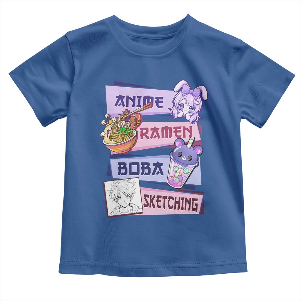 Anime Ramen Boba Sketching Toddler T Shirt Kawaii Girl Bubble Tea Otaku Manga Lover Japanese Pop Culture TS02 Royal Blue Print Your Wear