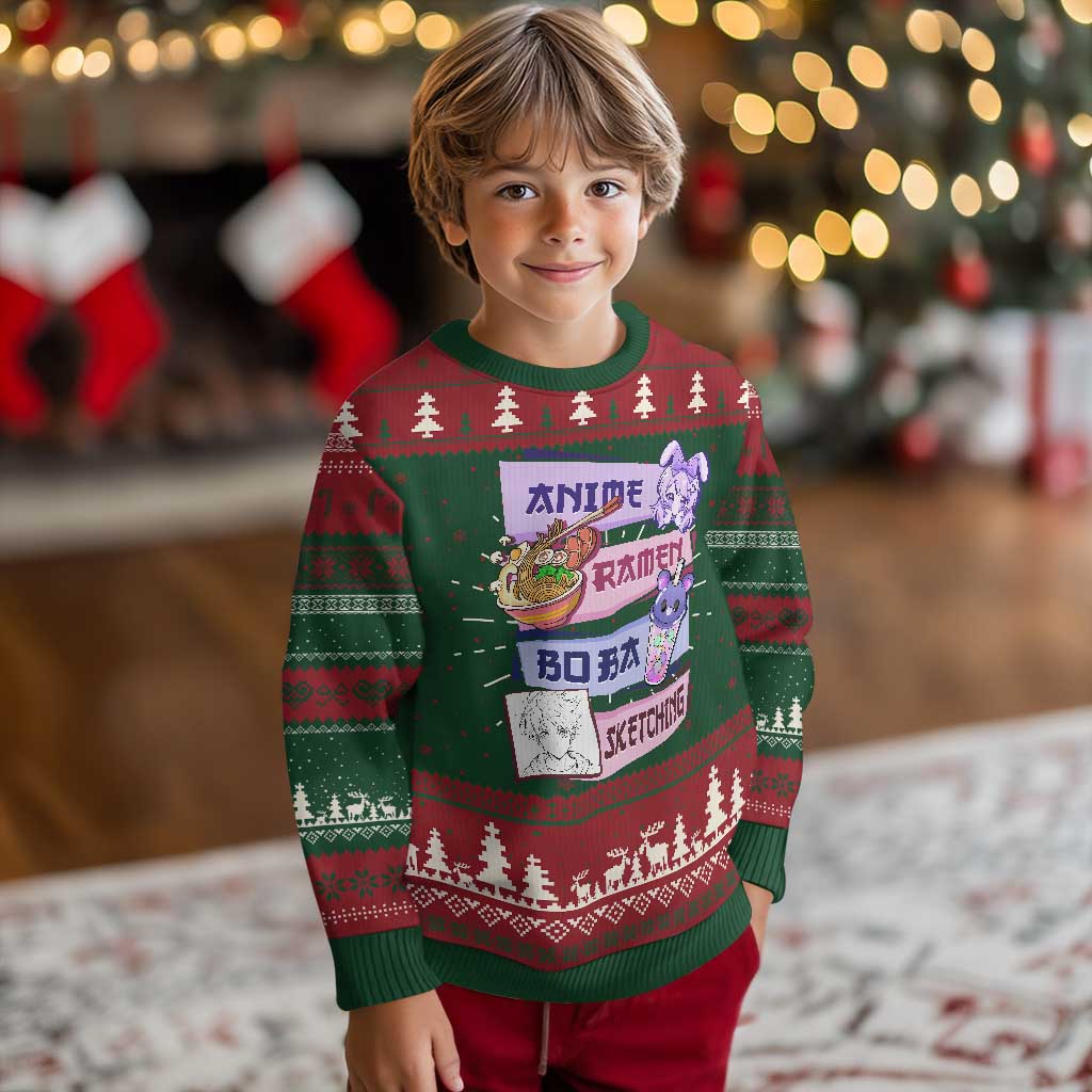 Anime Ramen Boba Sketching Ugly Christmas Sweater Kawaii Girl Bubble Tea Otaku Manga Lover Japanese Pop Culture TS02 Christmas Print Your Wear