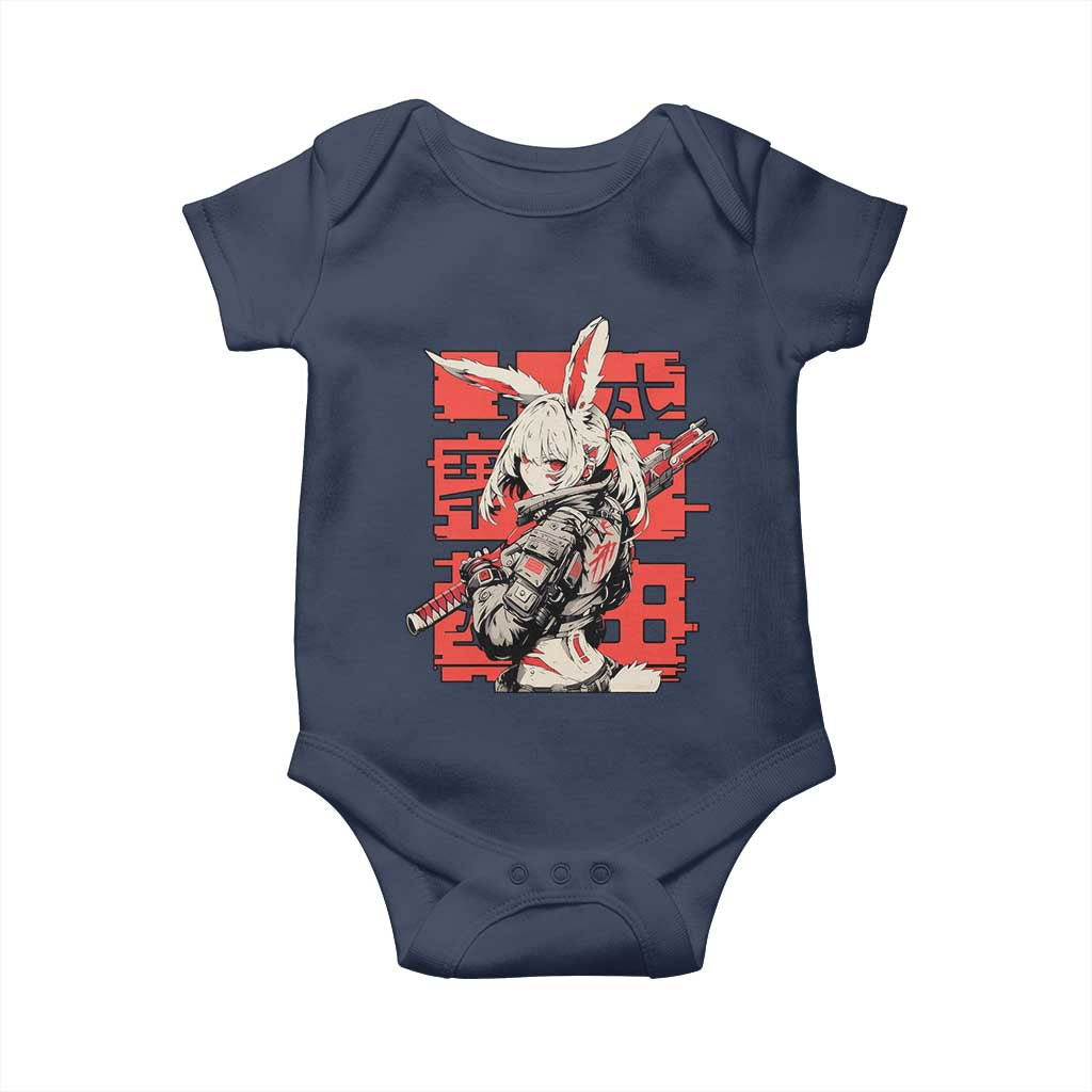 Anime Manga Cyberpunk Baby Onesie Techwear Harajuku Style Bunny Girl TS02 Navy Print Your Wear