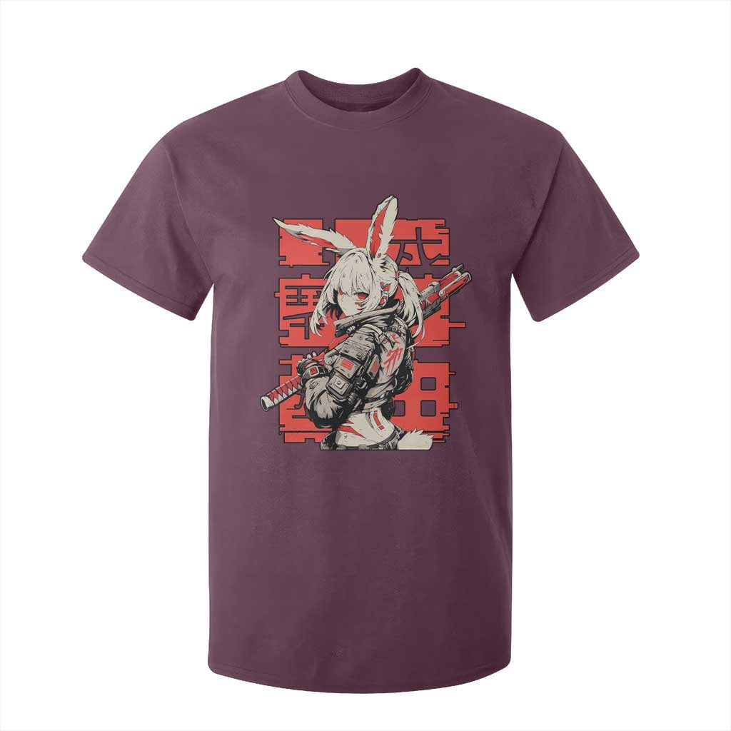 Anime Manga Cyberpunk T Shirt For Kid Techwear Harajuku Style Bunny Girl TS02 Maroon Print Your Wear