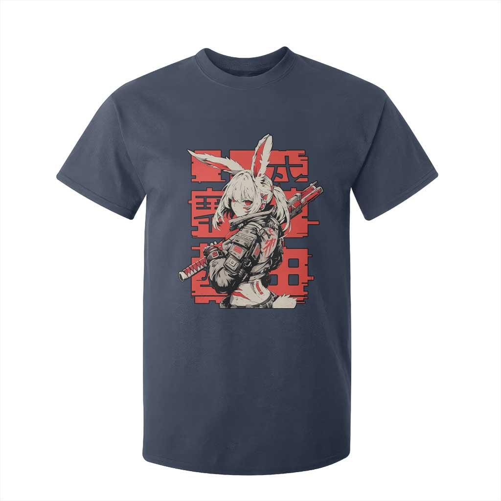 Anime Manga Cyberpunk T Shirt For Kid Techwear Harajuku Style Bunny Girl TS02 Navy Print Your Wear