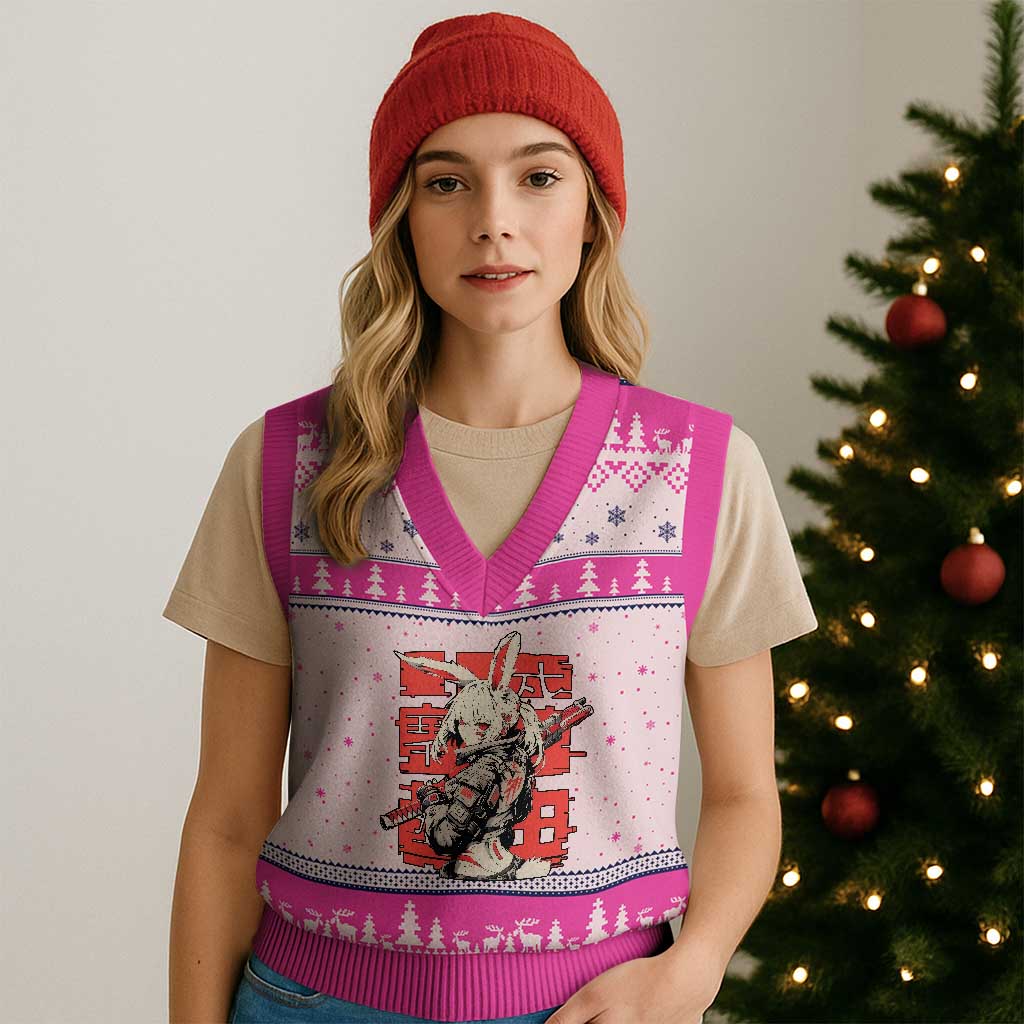 Anime Manga Cyberpunk V-Neck Knit Sweater Vest Techwear Harajuku Style Bunny Girl TS02 Hot Pink Print Your Wear