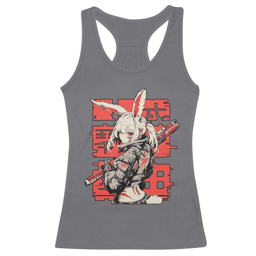 Anime Manga Cyberpunk Racerback Tank Top Techwear Harajuku Style Bunny Girl TS02 Charcoal Print Your Wear
