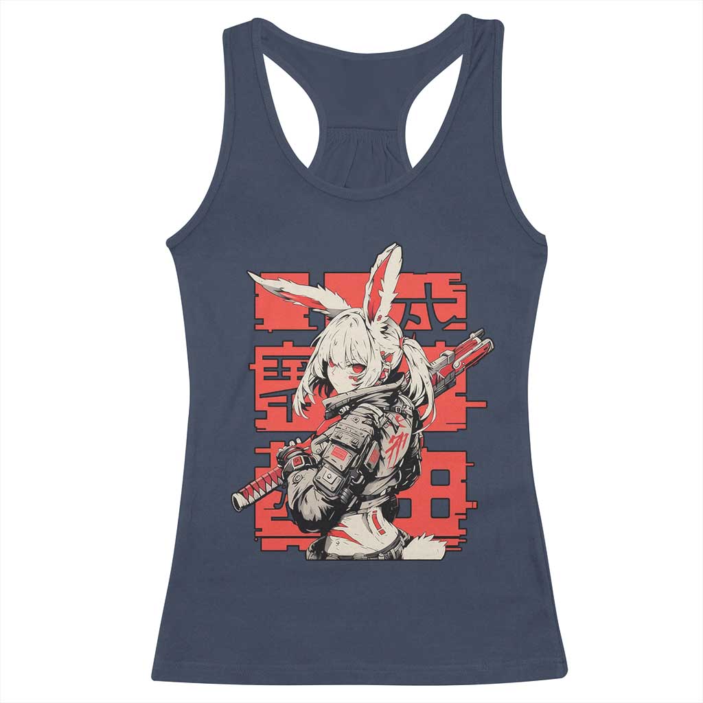 Anime Manga Cyberpunk Racerback Tank Top Techwear Harajuku Style Bunny Girl TS02 Navy Print Your Wear