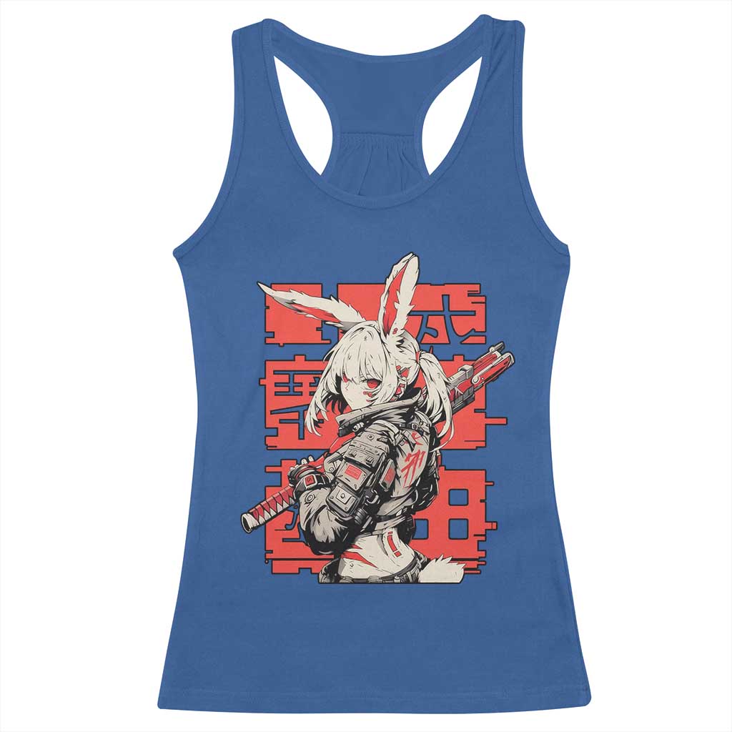 Anime Manga Cyberpunk Racerback Tank Top Techwear Harajuku Style Bunny Girl TS02 Royal Blue Print Your Wear