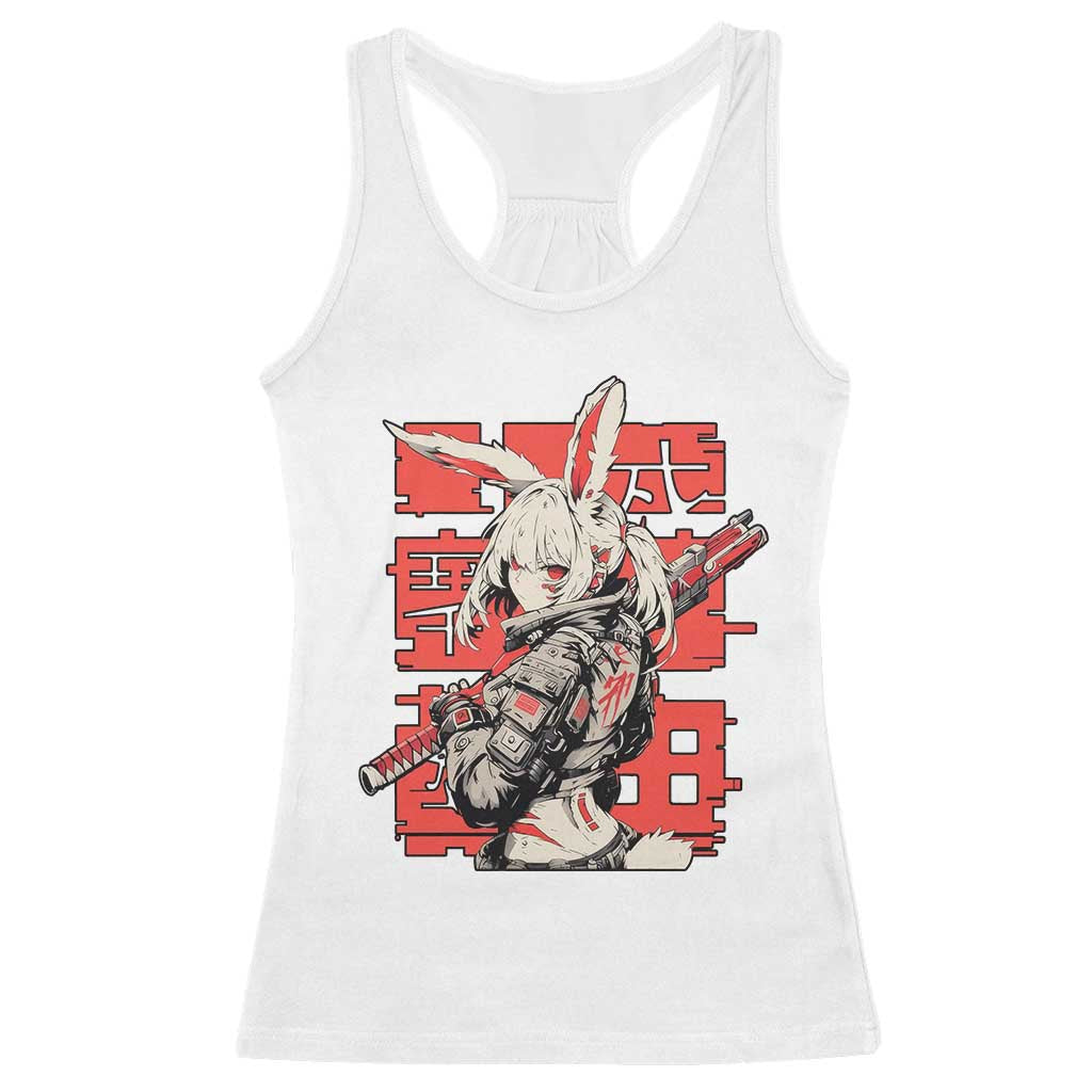 Anime Manga Cyberpunk Racerback Tank Top Techwear Harajuku Style Bunny Girl TS02 White Print Your Wear