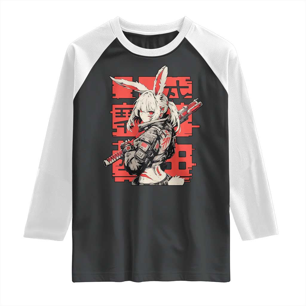 Anime Manga Cyberpunk Raglan Shirt Techwear Harajuku Style Bunny Girl TS02 Black White Print Your Wear
