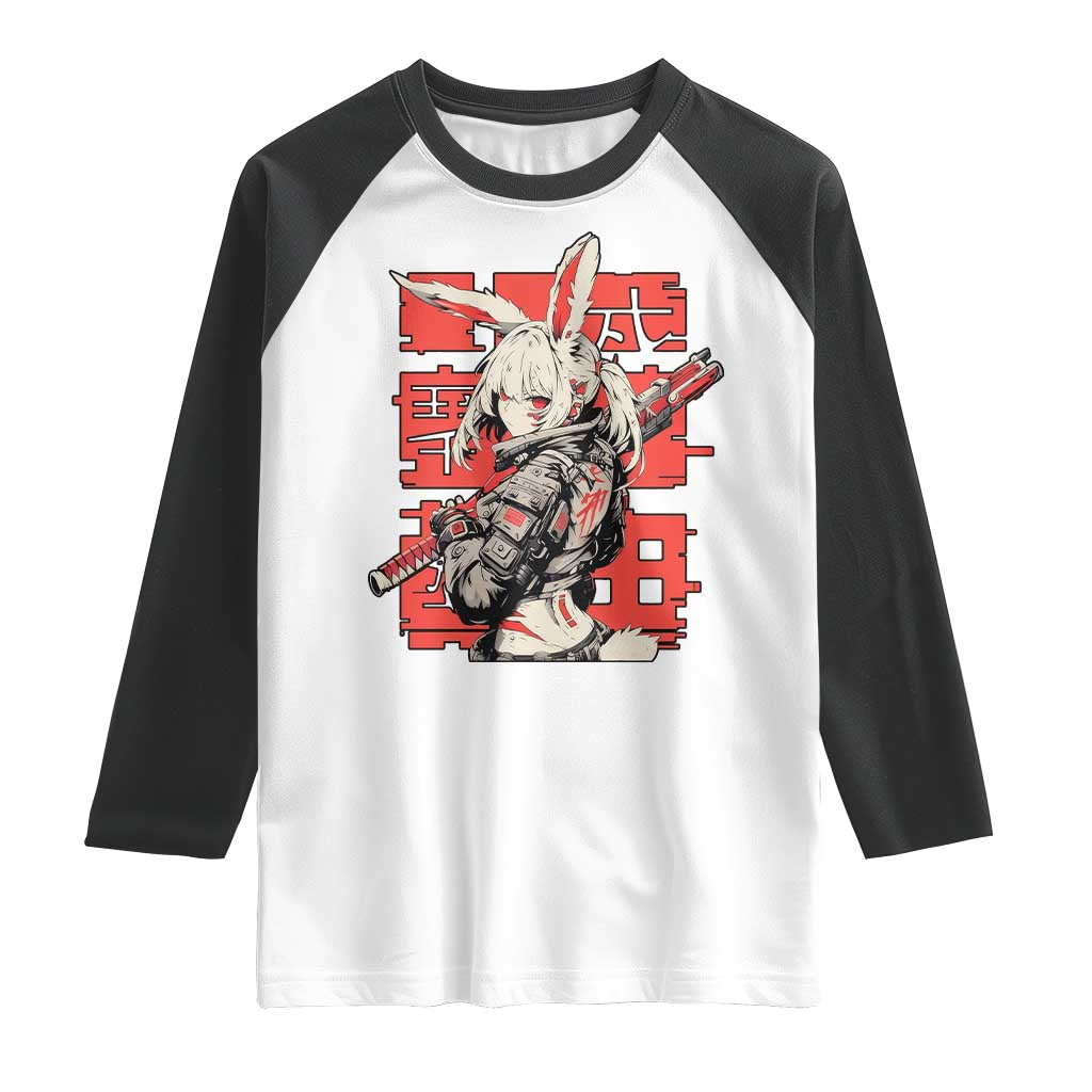 Anime Manga Cyberpunk Raglan Shirt Techwear Harajuku Style Bunny Girl TS02 White Black Print Your Wear