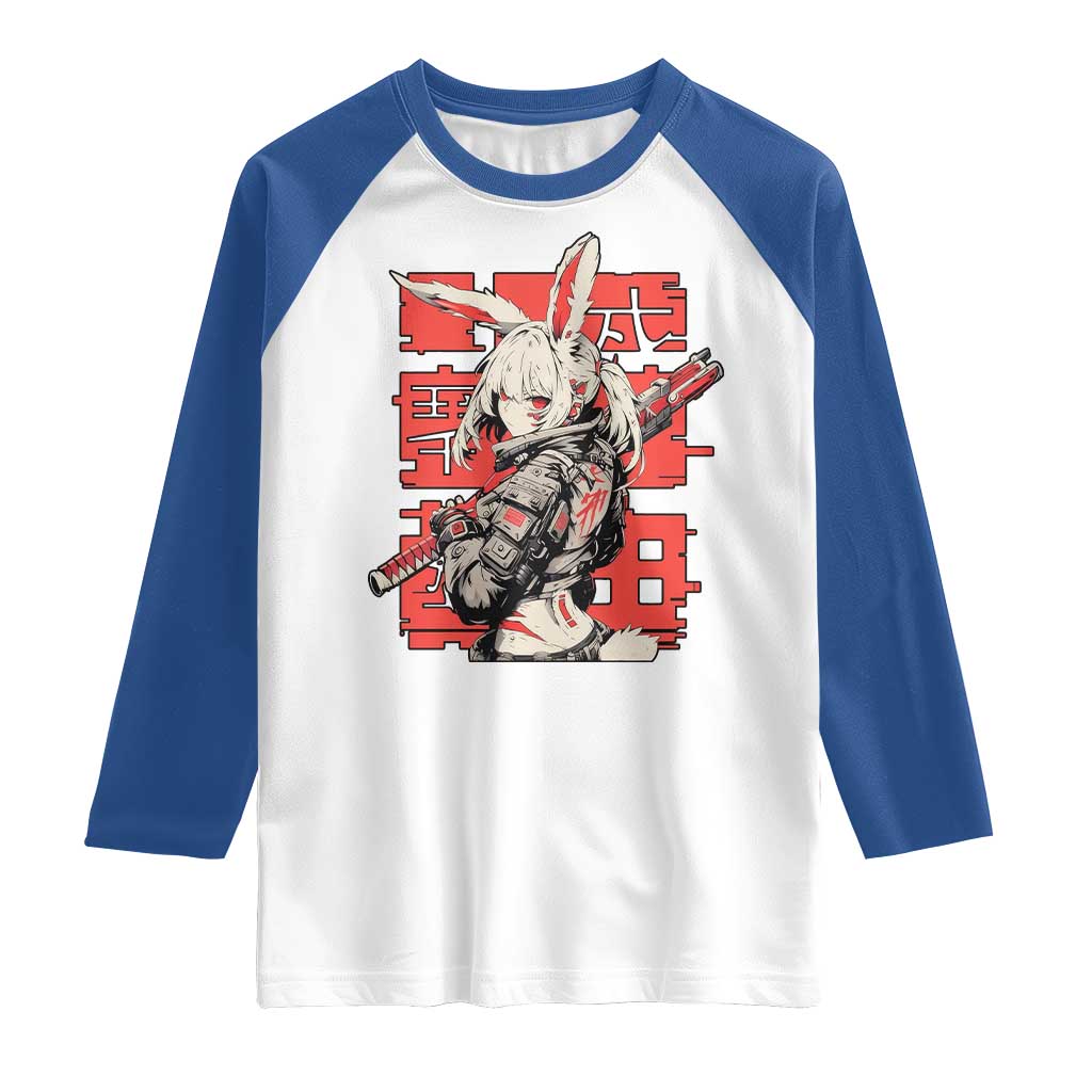 Anime Manga Cyberpunk Raglan Shirt Techwear Harajuku Style Bunny Girl TS02 White Royal Print Your Wear