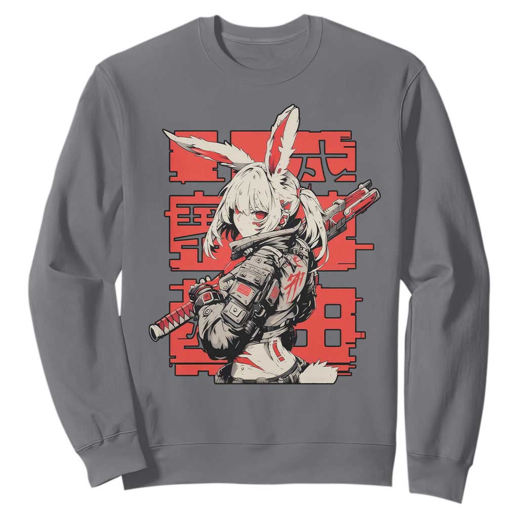 Anime Manga Cyberpunk Sweatshirt Techwear Harajuku Style Bunny Girl TS02 Charcoal Print Your Wear