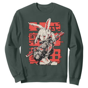 Anime Manga Cyberpunk Sweatshirt Techwear Harajuku Style Bunny Girl TS02 Dark Forest Green Print Your Wear