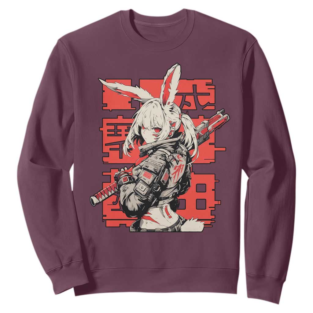 Anime Manga Cyberpunk Sweatshirt Techwear Harajuku Style Bunny Girl TS02 Maroon Print Your Wear