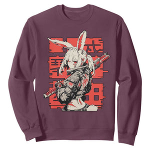 Anime Manga Cyberpunk Sweatshirt Techwear Harajuku Style Bunny Girl TS02 Maroon Print Your Wear