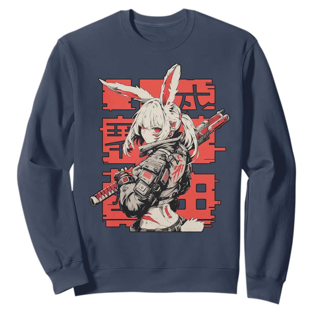 Anime Manga Cyberpunk Sweatshirt Techwear Harajuku Style Bunny Girl TS02 Navy Print Your Wear