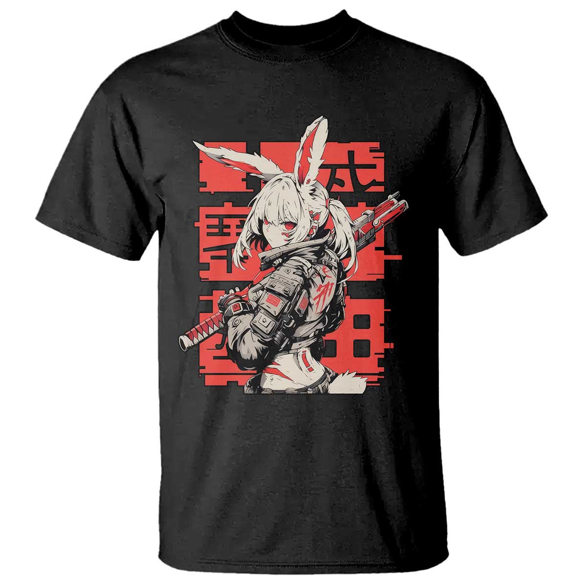 Anime Manga Cyberpunk T Shirt Techwear Harajuku Style Bunny Girl TS02 Black Print Your Wear