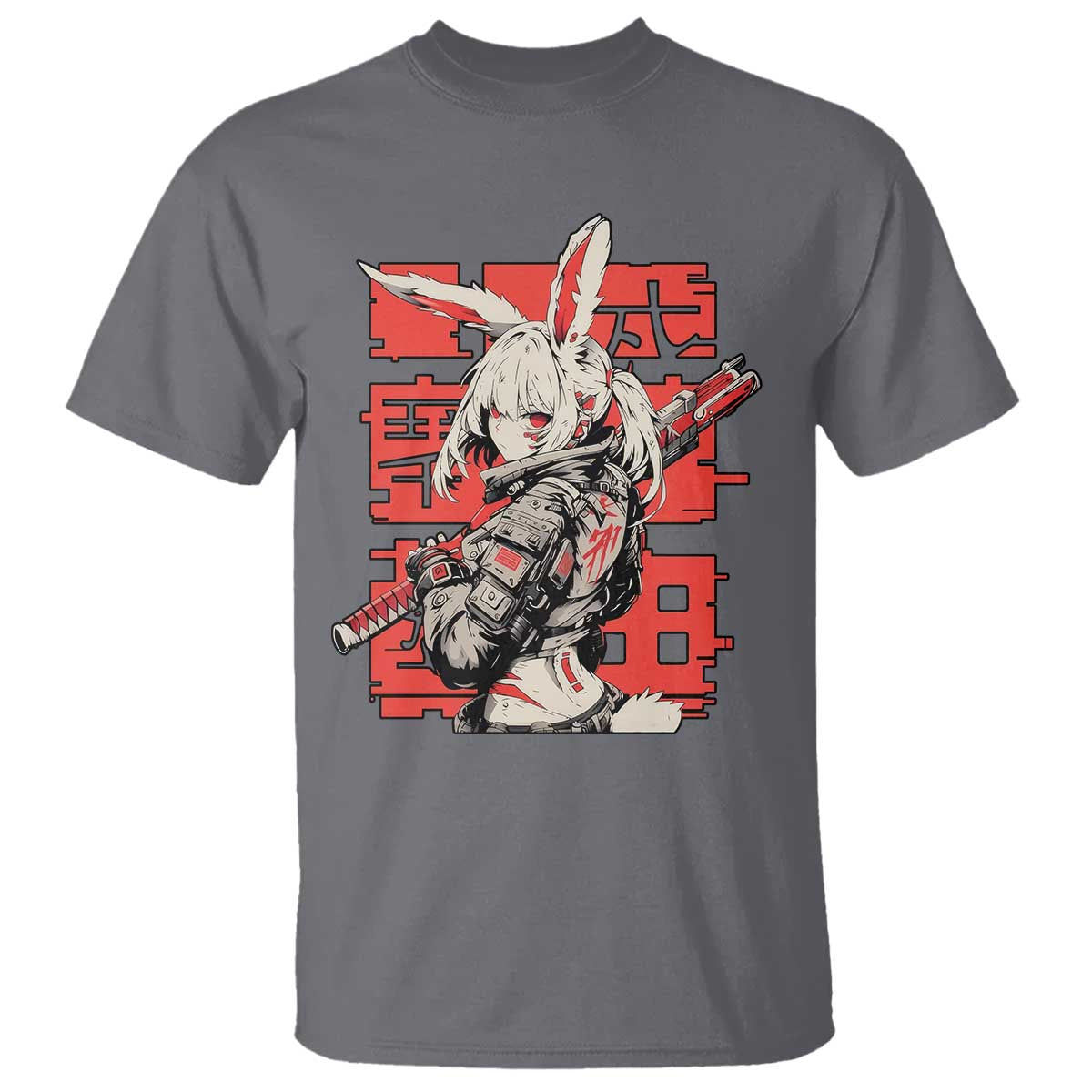 Anime Manga Cyberpunk T Shirt Techwear Harajuku Style Bunny Girl TS02 Charcoal Print Your Wear