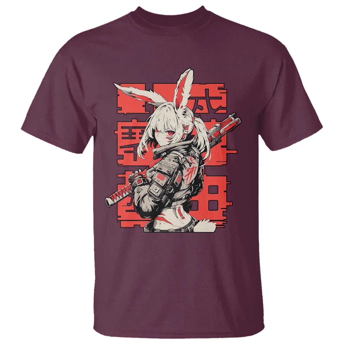 Anime Manga Cyberpunk T Shirt Techwear Harajuku Style Bunny Girl TS02 Maroon Print Your Wear