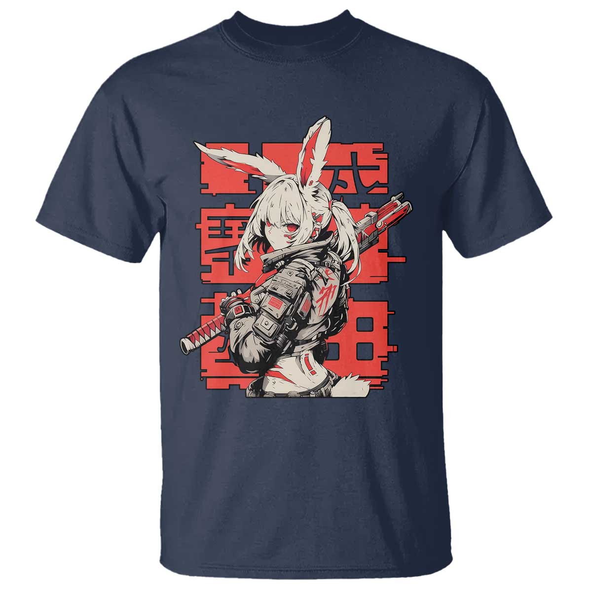 Anime Manga Cyberpunk T Shirt Techwear Harajuku Style Bunny Girl TS02 Navy Print Your Wear