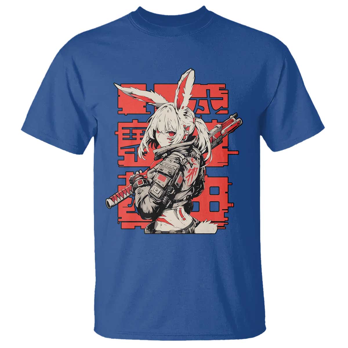 Anime Manga Cyberpunk T Shirt Techwear Harajuku Style Bunny Girl TS02 Royal Blue Print Your Wear