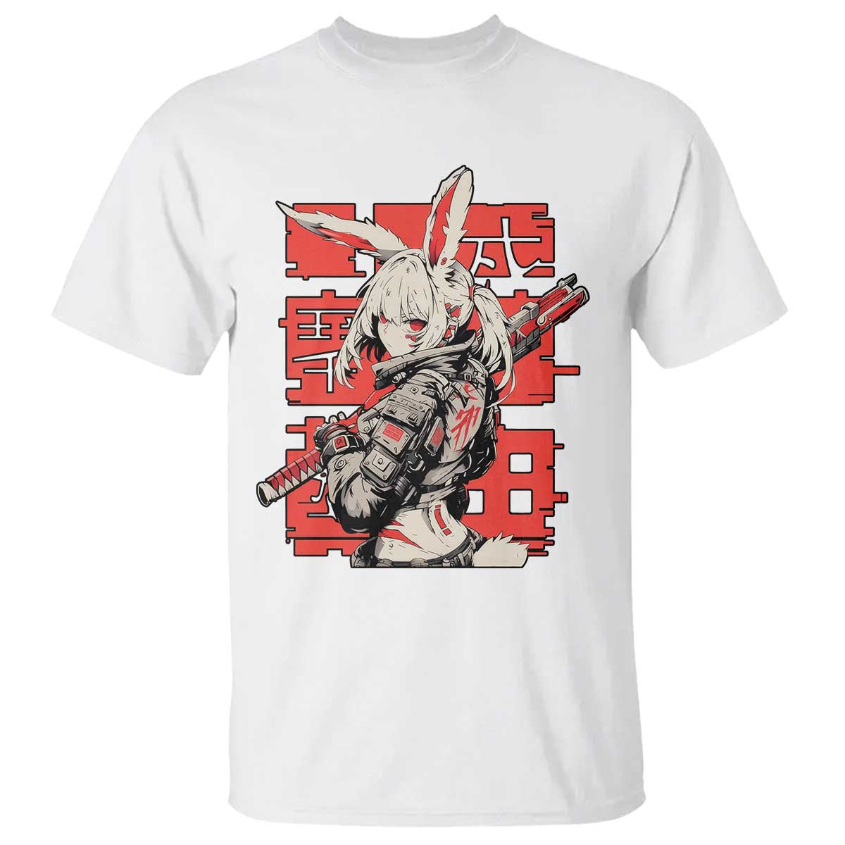 Anime Manga Cyberpunk T Shirt Techwear Harajuku Style Bunny Girl TS02 White Print Your Wear
