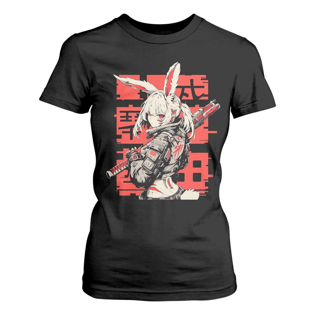 Anime Manga Cyberpunk T Shirt For Women Techwear Harajuku Style Bunny Girl TS02 Black Print Your Wear