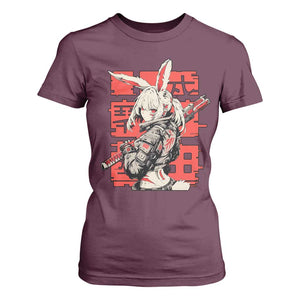 Anime Manga Cyberpunk T Shirt For Women Techwear Harajuku Style Bunny Girl TS02 Maroon Print Your Wear