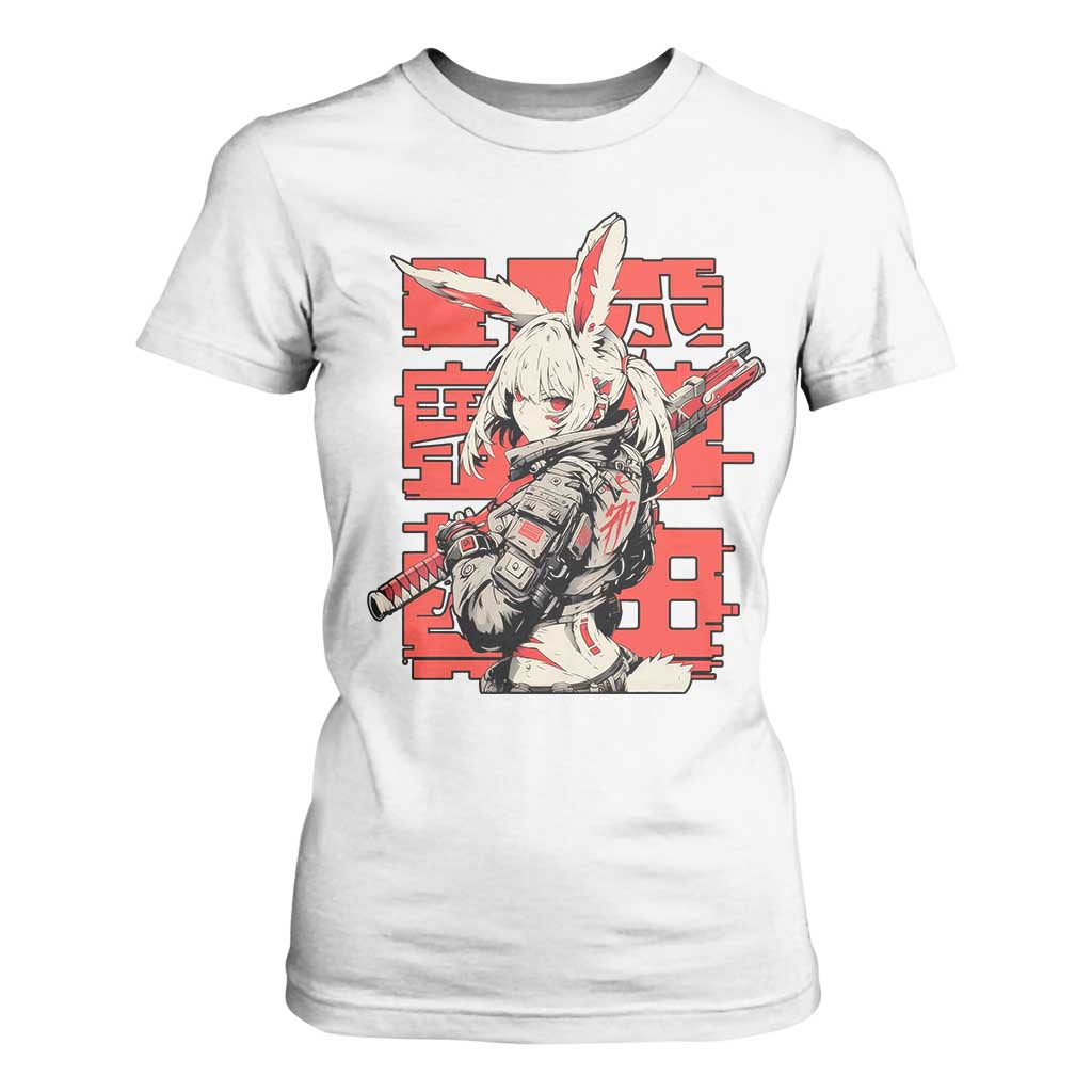 Anime Manga Cyberpunk T Shirt For Women Techwear Harajuku Style Bunny Girl TS02 White Print Your Wear
