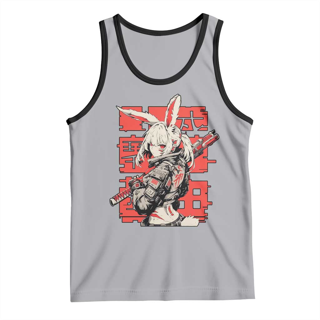 Anime Manga Cyberpunk Tank Top Techwear Harajuku Style Bunny Girl TS02 Athletic Heather Black Print Your Wear