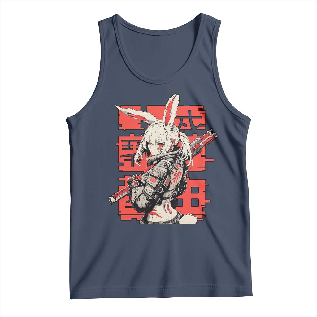 Anime Manga Cyberpunk Tank Top Techwear Harajuku Style Bunny Girl TS02 Navy Print Your Wear