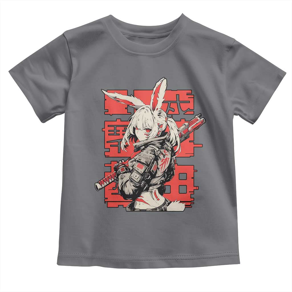 Anime Manga Cyberpunk Toddler T Shirt Techwear Harajuku Style Bunny Girl TS02 Charcoal Print Your Wear
