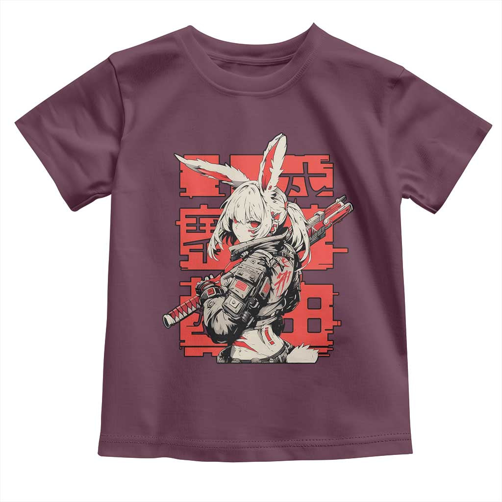 Anime Manga Cyberpunk Toddler T Shirt Techwear Harajuku Style Bunny Girl TS02 Maroon Print Your Wear